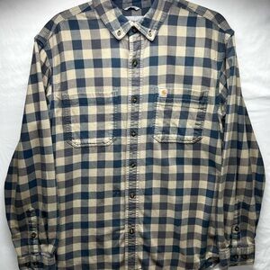 Carhartt Shirt Mens Sz MGray Hamilton Plaid Flannel Rugged Flex Relaxed Fit Work
